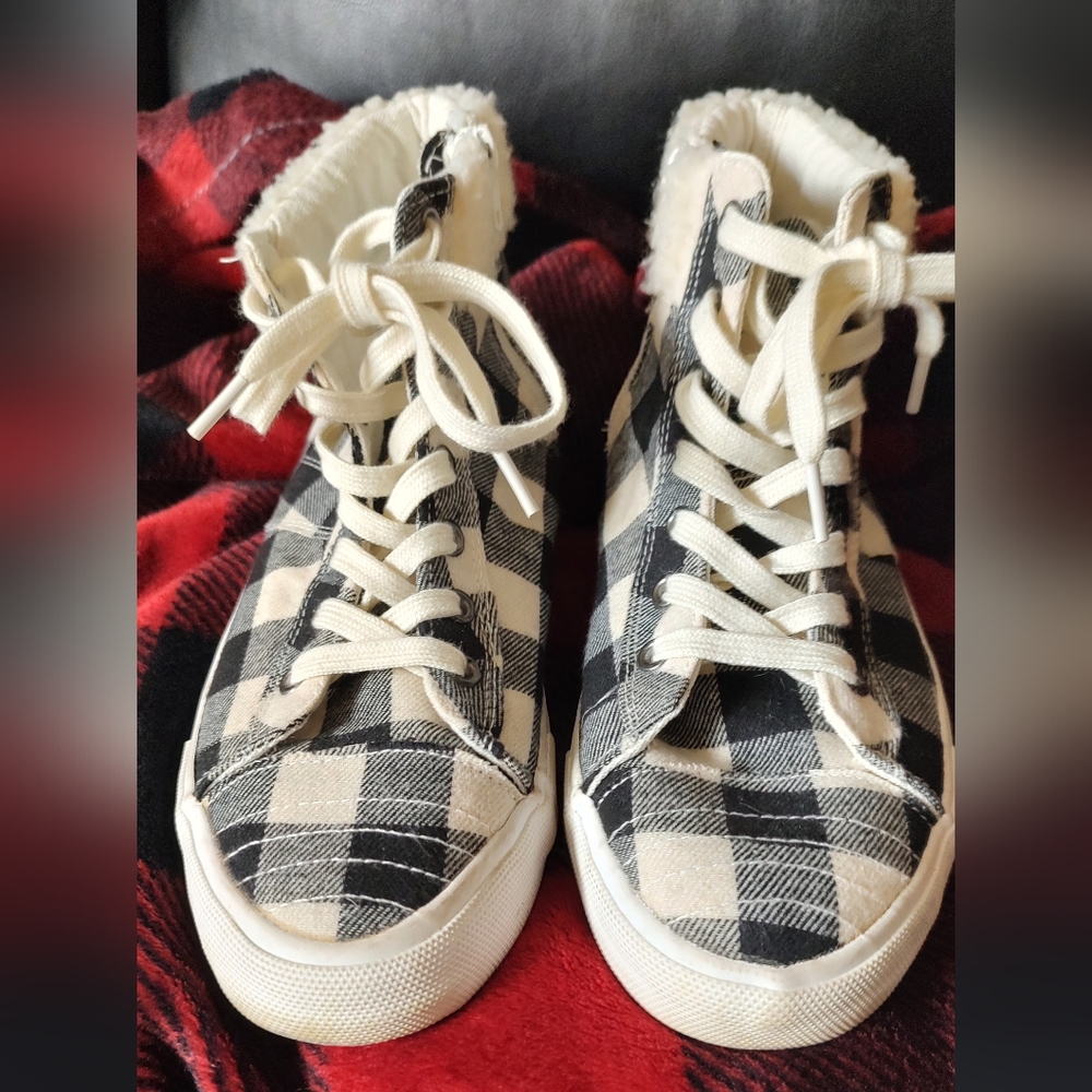 Tommy Bahama Buffalo Plaid High Top Lace Up W/Zipper SZ 8 Shoes